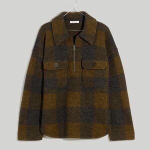 Boiled Wool Half-Zip Popover Sweater in Buffalo Check Size Small